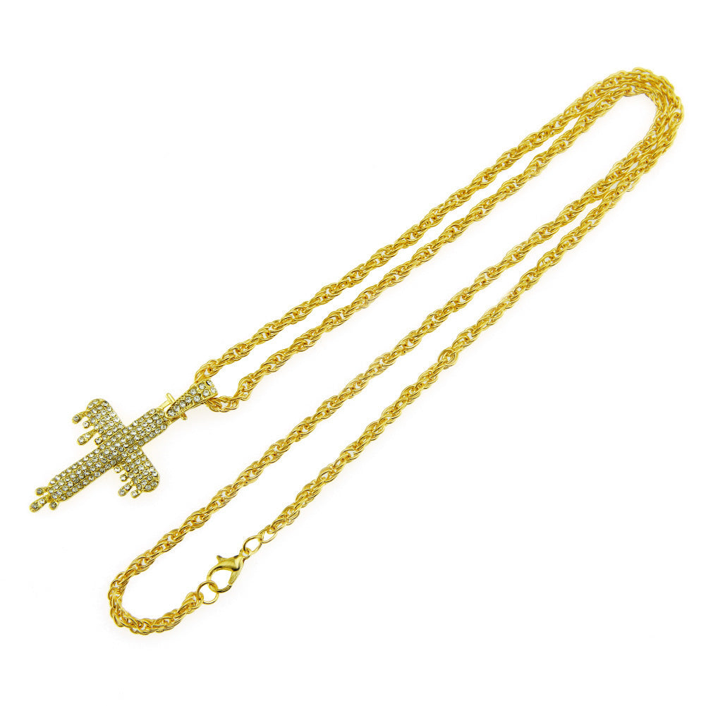 Wholesale Diamond-studded Three-dimensional Drop-shaped Cross Necklace Alloy